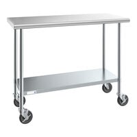 Steelton 24" x 48" 18 Gauge 430 Stainless Steel Work Table with Undershelf and Casters