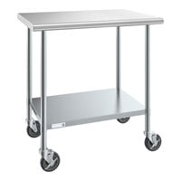 Steelton 30" x 36" 18 Gauge 430 Stainless Steel Work Table with Undershelf and Casters