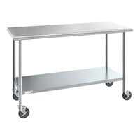 Steelton 30" x 60" 18 Gauge 430 Stainless Steel Work Table with Undershelf and Casters
