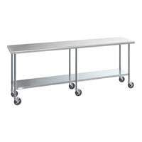Steelton 24" x 96" 18 Gauge 430 Stainless Steel Work Table with Undershelf and Casters
