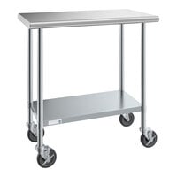 Steelton 24" x 36" 18 Gauge 430 Stainless Steel Work Table with Undershelf and Casters