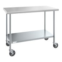 Steelton 30" x 48" 18 Gauge 430 Stainless Steel Work Table with Undershelf and Casters