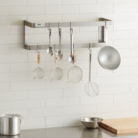 Regency 36 inch Stainless Steel Wall Mounted Double Line Pot Rack with 18 Galvanized Double Prong Hooks