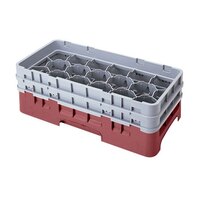 Cambro 17HS318416 Camrack 3 5/8 inch High Cranberry 17 Compartment Half Size Glass Rack