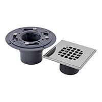 Oatey 42264 130 Series PVC Shower Drain with 4 9/16" Square Stainless Steel Snap-In Strainer and 2" - 3" Outlet