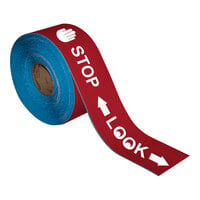Superior Mark 4" x 100' Red / White "Stop Look" Safety Floor Tape