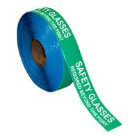 Superior Mark 2" x 100' Green / White "Safety Glasses Required Beyond This Point" Safety Floor Tape