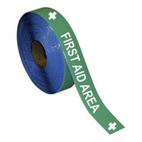 Superior Mark 2" x 100' Green / White "First Aid Area" Safety Floor Tape
