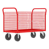 Valley Craft 48" x 24" x 37" Red 4-Sided Platform Cage Cart F80126VCRD - 1600 lb. Capacity