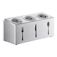 ServSense Three Hole Stainless Steel Flatware Organizer with Flatware Silhouettes and White Perforated Plastic Cylinders