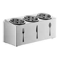 ServSense Three Hole Stainless Steel Flatware Organizer with Flatware Silhouettes and Perforated Stainless Steel Cylinders