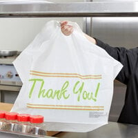 Plastic Thank You 24 inch x 11 inch x 20 inch Take Out Bag with Wave Handle - 250/Box