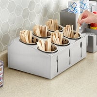 ServSense Six Hole Stainless Steel Flatware Organizer with Flatware Silhouettes and Perforated Stainless Steel Cylinders