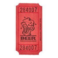 Red 1-Part "Beer" Raffle Ticket - 1000/Roll