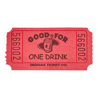 Red 1-Part "Good for One Drink" Raffle Ticket - 1000/Roll