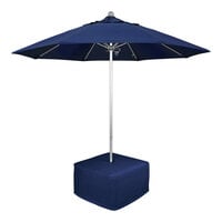 California Umbrella 9' Round Sunbrella Spectrum Indigo Push Lift Umbrella with Base and Seat Cushion