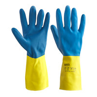 Lavex 12" Blue / Yellow 28 Mil Neoprene / Latex Gloves with Flock Lining - Medium - Pair - 12/Pack