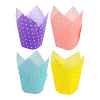 Hoffmaster 2 1/4" x 4" Polka Dot Assorted Tulip Baking Cup - 125/Pack