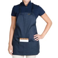 Chef Revival Navy Blue Poly-Cotton Customizable Bib Apron with 1 Pocket - 28 inchL x 25 inchW