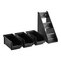 Vollrath 4843-06 Traex® Black Self-Serve Condiment Bin Stand Set with 3-Tier Stand and 11 1/4" Condiment Bins