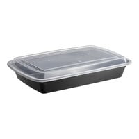 Choice 58 oz. Black Rectangular Microwavable Heavy Weight Container with Lid - 25/Pack