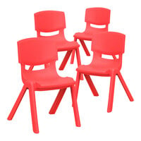 Flash Furniture Whitney 12" Red Plastic Stackable Chair Set - 4/Set