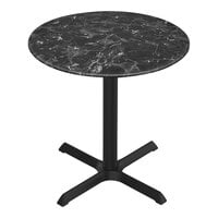 Holland Bar Stool EuroSlim 32" Round Black Marble Indoor / Outdoor Table with Cross Base