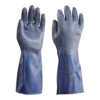 Showa NSK24 12" Blue Cotton-Lined Biodegradable Double-Coated Nitrile Rough Grip Glove - 12/Pack
