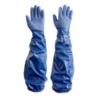 Showa NSK26 26" Blue Cotton-Lined Nitrile Rough Grip Glove - 12/Pack