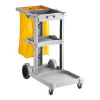 Lavex Gray 3-Shelf Janitor Cart with Yellow Vinyl Zippered Bag