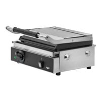 Vollrath PSG4-SF120 Single Cast Iron Panini Grill with Smooth Plates - 13 1/2 inch x 9 1/4 inch Cooking Surface - 120V, 1800W