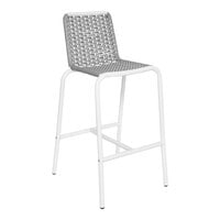 BFM Seating Captiva Outdoor / Indoor White Aluminum and Gray Rope Wicker Barstool