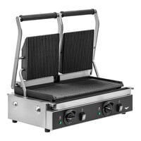 Vollrath PSG4-DG208240-C Double Cast Iron Panini Grill with Grooved Plates - 19" x 9" Cooking Surface - 208/240V, 2700/3600W (Canadian Use Only)