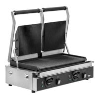 Vollrath PSG4-DG208240 Double Cast Iron Panini Grill with Grooved Plates - 19 inch x 9 inch Cooking Surface - 208/240V, 2700/3600W