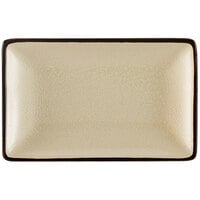 CAC 666-34-W 8 1/2 inch x 5 1/2 inch Japanese Style Rectangular Stoneware Plate - Black Non-Glare Glaze / Creamy White - 24/Case