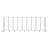 National Public Seating Robo 6' x 17' 6" Clear Acrylic Mobile Room Divider with 9 Panels and Gray Frame