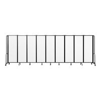 National Public Seating Robo 6' x 17' 6" White Board Mobile Room Divider with 9 Panels and Black Frame