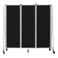 National Public Seating Robo 6' x 6' Black Mobile Room Divider with 3 Panels and Gray Frame