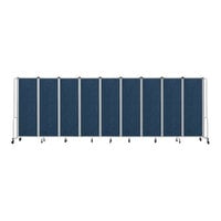National Public Seating Robo 6' x 17' 6" Blue Mobile Room Divider with 9 Panels and Gray Frame