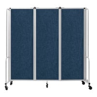 National Public Seating Robo 6' x 6' Blue Mobile Room Divider with 3 Panels and Gray Frame