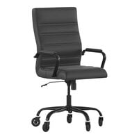Flash Furniture Whitney Black LeatherSoft Mid-Back Executive Swivel Office Chair with Black Frame and Roller Wheels