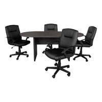 Flash Furniture Lake Rustic Gray Oval Conference Table Set with 4 Black LeatherSoft Task Chairs