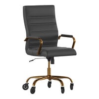 Flash Furniture Whitney Black LeatherSoft Mid-Back Executive Swivel Office Chair with Gold Frame and Roller Wheels