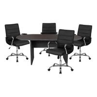 Flash Furniture Lake Rustic Gray Oval Conference Table Set with 4 Black LeatherSoft Executive Chairs