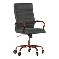 Flash Furniture Whitney Black LeatherSoft Mid-Back Executive Swivel Office Chair with Rose Gold Frame and Roller Wheels