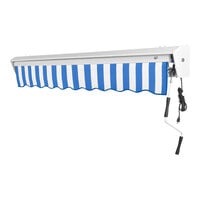 Awntech Destin Blue / White Stripe Heavy-Duty Right Motor Retractable Patio Awning with Protective Hood
