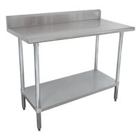 Advance Tabco KMSLAG-304-X 30 inch x 48 inch 16 Gauge Stainless Steel Work Table with Undershelf and Backsplash