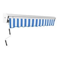 Awntech Destin Blue / White Stripe Heavy-Duty Manual Retractable Patio Awning with Protective Hood