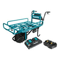 Makita 18V X2 LXT 26 3/8" x 43 3/4" Brushless Cordless Power-Assisted Flat Dolly Kit with (2) 5.0 Ah Lithium-Ion Batteries and Dual-Port Charger XUC01PTX2 - 290 lb. Capacity