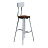 National Public Seating Titan 24" - 32" Height Adjustable Gray Steel / Particleboard Lab Stool with Montana Walnut High-Pressure Laminate Seat and Backrest